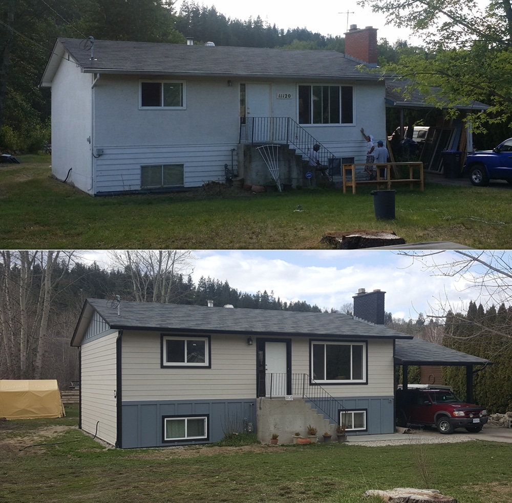 Before and after images of a small house renovation, highlighting key design and functionality improvements