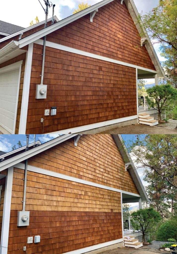 Before and after images of a wall restoration project, highlighting major improvements