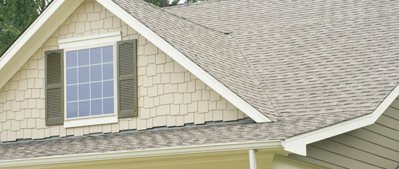 Shingle roofing displayed prominently, showcasing its texture and color variations in a residential setting